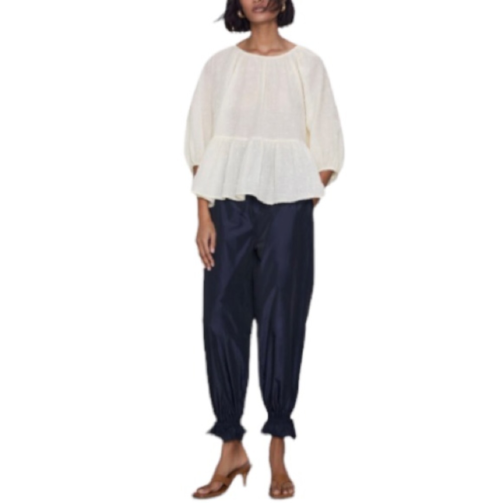 NWOT Zara Ivory Swiss Dot Blouse Size XL